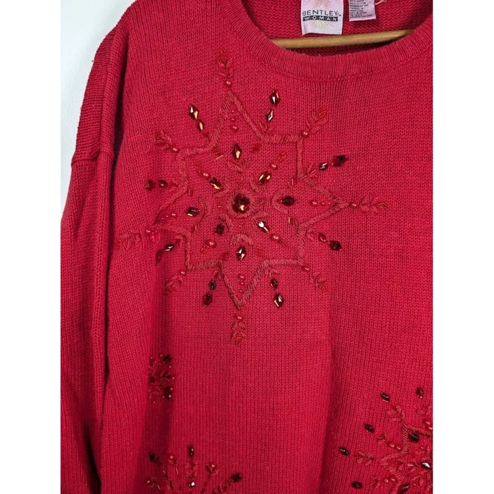 Holiday Christmas Sweater Size 20W 2X Embroidered Beaded Winter Snowflakes Knit